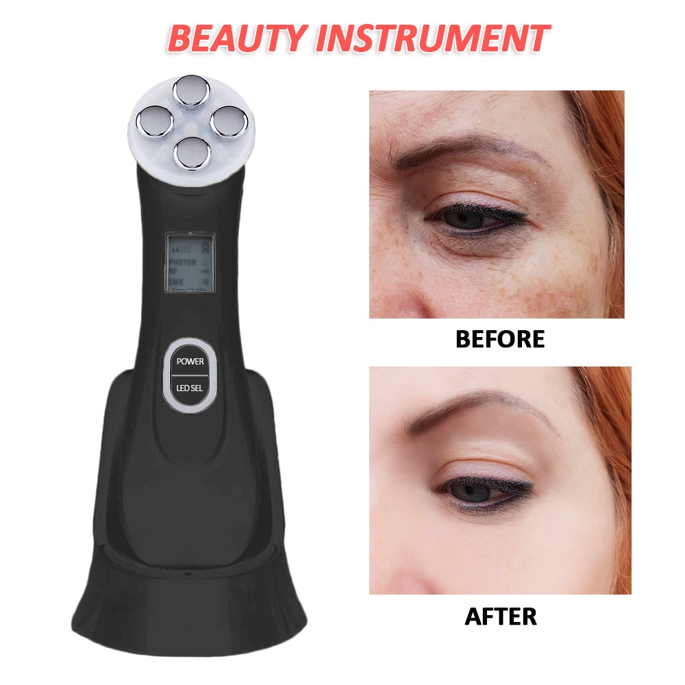 5 in 1 Face Massager LED Skin Tightening Mesotherapy Facial Skin Care Face Skin Rejuvenation Remover Wrinkle - Virtual Blue Store