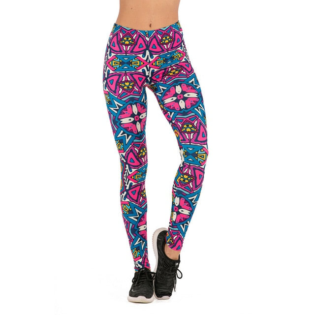 Women Fashion Legging Aztec Round Ombre Printing leggins Slim High Waist Leggings Woman Pants /40 - Virtual Blue Store