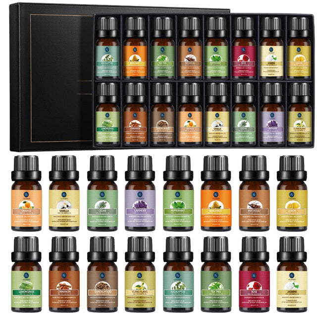 Ship From ES/FR LAGUNAMOON 10ML 16PCS Pure Essential Oils Set Peppermint Ylang Lavender Eucalyptus Vanilla Sandalwood Rose Oils - Virtual Blue Store