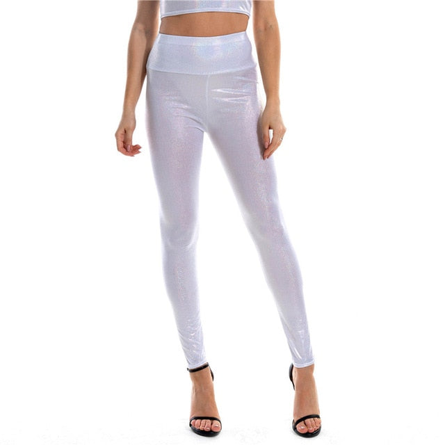 Shinny Yoga Pants for Women High WaistMetallic Print Sports