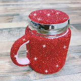 Sparkling Coffee Mug with Lid Ceramic Crystal Rhinestones Tumbler Cup Long Distance Relationship Gifts Milk Water Cups Cute - Virtual Blue Store