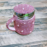 Sparkling Coffee Mug with Lid Ceramic Crystal Rhinestones Tumbler Cup Long Distance Relationship Gifts Milk Water Cups Cute - Virtual Blue Store