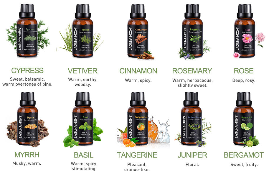 Lagunamoon 30ML Essential Oils 1OZ Rose Tea Tree Massage Humidifier Peppermint Frankincense Lavender Jasmine Oil Essential - Virtual Blue Store