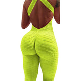 Women  Sports Yoga Set Siamese High Waist Hips Trousers Halter Top  Bandage Yoga Jumpsuit Fitness Tracksuit - Virtual Blue Store