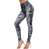 Women Gym Leggings Faux Denim Jeans Leggings Pocket Printing Leggings Casual High Waist Pencil Pants Plus Pants - Virtual Blue Store