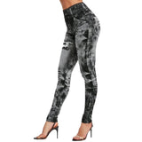 Women Gym Leggings Faux Denim Jeans Leggings Pocket Printing Leggings Casual High Waist Pencil Pants Plus Pants - Virtual Blue Store