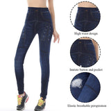 Women Gym Leggings Faux Denim Jeans Leggings Pocket Printing Leggings Casual High Waist Pencil Pants Plus Pants - Virtual Blue Store