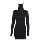 InsGoth Harajuku Turtleneck Black Dress Gothic Bodycon Long Sleeve Mini Dress Streetwear Punk Long Sleeve High Waist Dresses - Virtual Blue Store
