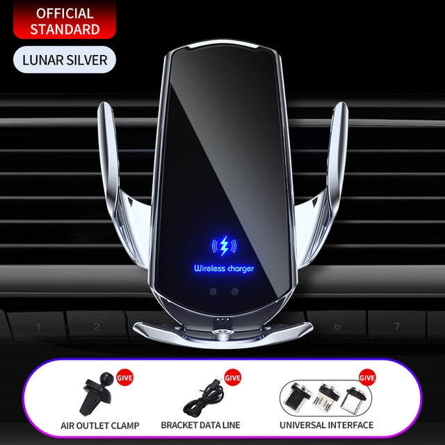 Automatic 15W Fast Car Wireless Charger for Samsung S20 S10 iPhone 12 11 XS XR 8 Magnetic USB Infrared Sensor Phone Holder Mount - Virtual Blue Store