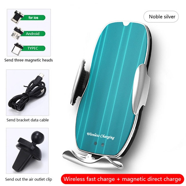 Automatic 15W Fast Car Wireless Charger for Samsung S20 S10 iPhone 12 11 XS XR 8 Magnetic USB Infrared Sensor Phone Holder Mount - Virtual Blue Store