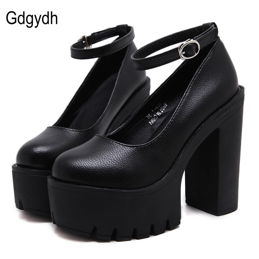 Gdgydh 2020 new spring autumn casual high-heeled shoes sexy ruslana korshunova thick heels platform pumps Black White Size 42 - Virtual Blue Store