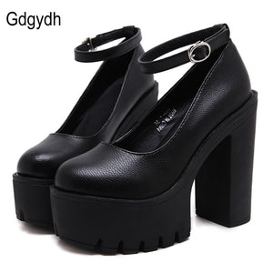 Gdgydh 2020 new spring autumn casual high-heeled shoes sexy ruslana korshunova thick heels platform pumps Black White Size 42 - Virtual Blue Store