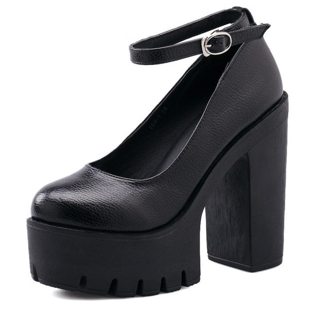 Gdgydh 2020 new spring autumn casual high-heeled shoes sexy ruslana korshunova thick heels platform pumps Black White Size 42 - Virtual Blue Store