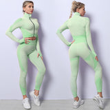 2/3PCS Seamless Women Yoga Set Workout Sportswear Gym Clothing Fitness Long Sleeve Crop Top High Waist Leggings Sports Suits - Virtual Blue Store