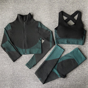 2/3PCS Seamless Women Yoga Set Workout Sportswear Gym Clothing Fitness Long Sleeve Crop Top High Waist Leggings Sports Suits - Virtual Blue Store