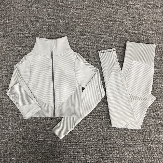 2/3PCS Seamless Women Yoga Set Workout Sportswear Gym Clothing Fitness Long Sleeve Crop Top High Waist Leggings Sports Suits - Virtual Blue Store