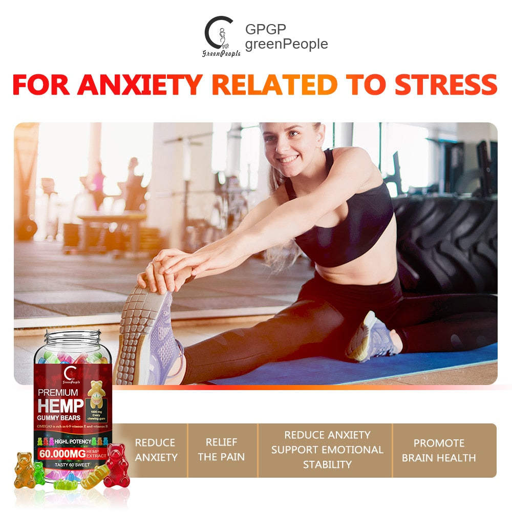 GreenPeople Bear Hemp Gummies Relieve stress & Anxiety Relief Vitamins B/E  Blend Safe and Natural Bear Fudge Office snacks - Virtual Blue Store