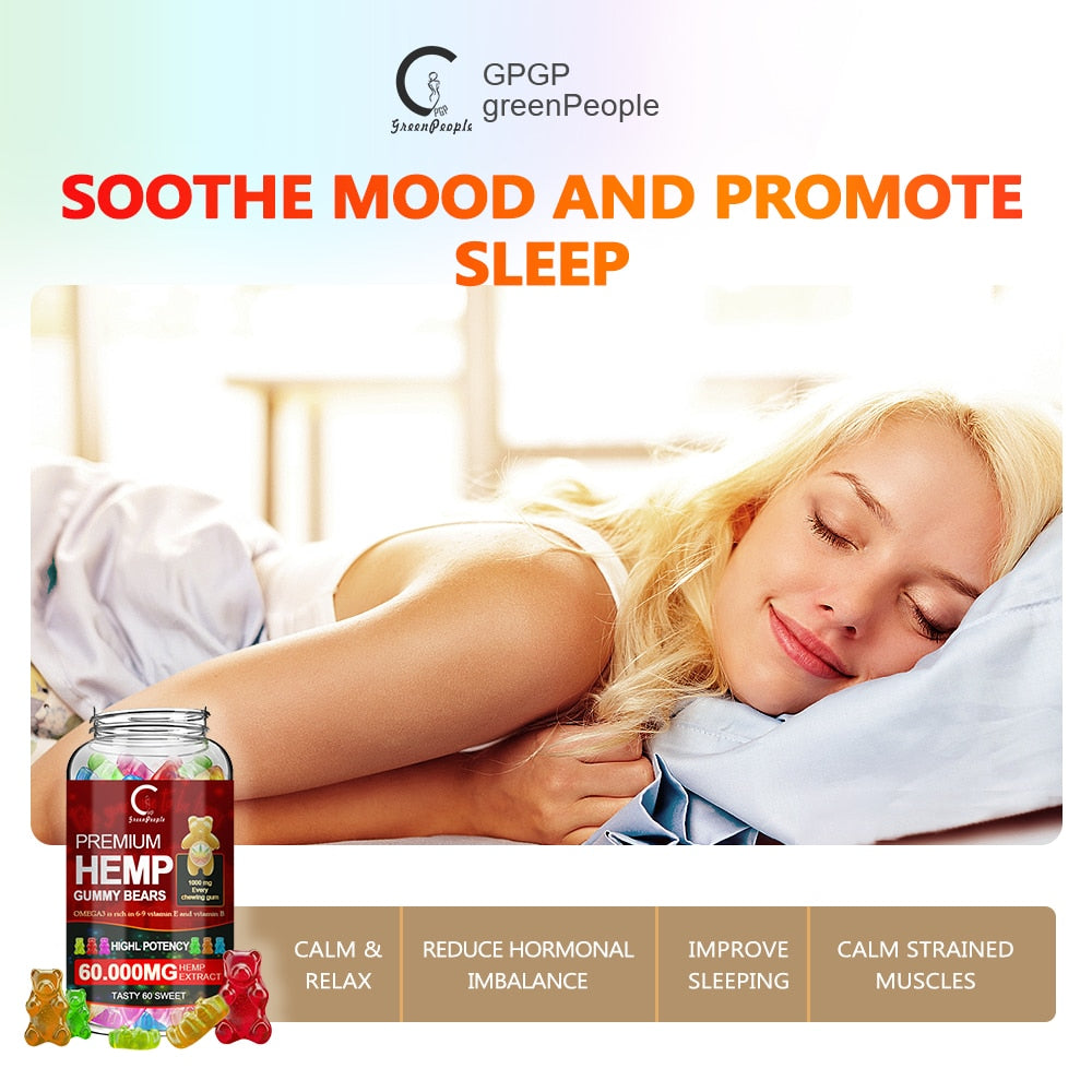 GreenPeople Bear Hemp Gummies Relieve stress & Anxiety Relief Vitamins B/E  Blend Safe and Natural Bear Fudge Office snacks - Virtual Blue Store