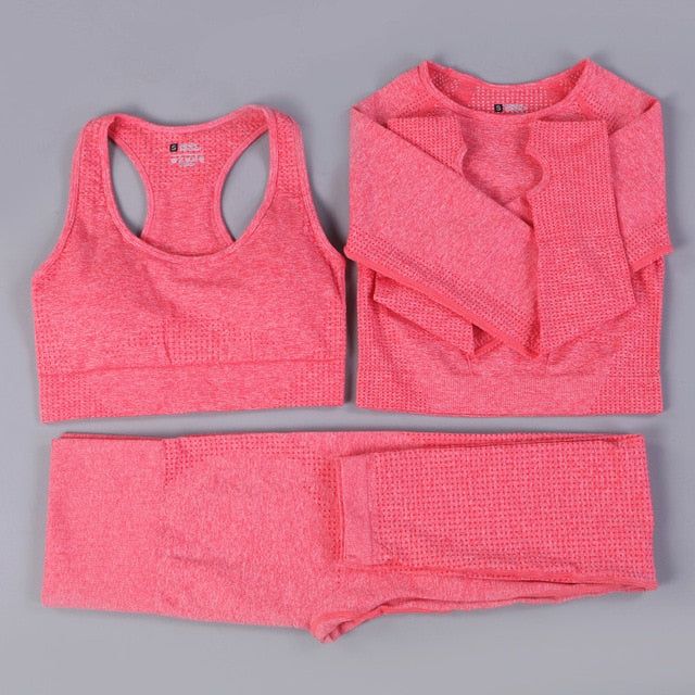 Women Seamless Yoga Set  Gym SportWear  Running  Outwork Clothing Fitness  Long  SLeeve Shirt High Waist Legging Sport Tracksuit - Virtual Blue Store