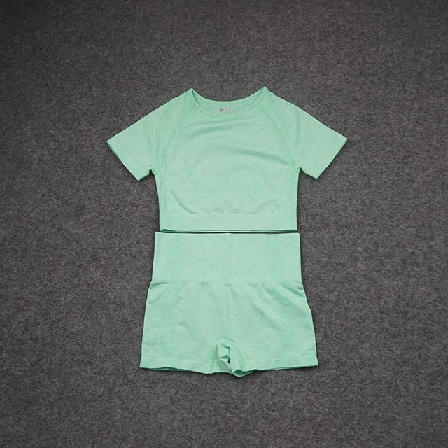 Women Seamless Yoga Set  Gym SportWear  Running  Outwork Clothing Fitness  Long  SLeeve Shirt High Waist Legging Sport Tracksuit - Virtual Blue Store