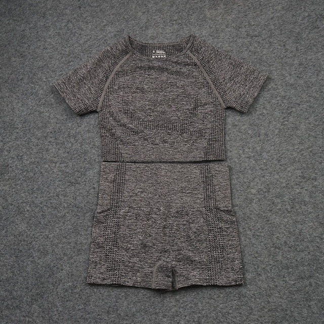 Women Seamless Yoga Set  Gym SportWear  Running  Outwork Clothing Fitness  Long  SLeeve Shirt High Waist Legging Sport Tracksuit - Virtual Blue Store