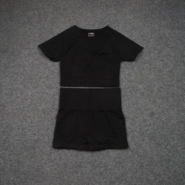 Women Seamless Yoga Set  Gym SportWear  Running  Outwork Clothing Fitness  Long  SLeeve Shirt High Waist Legging Sport Tracksuit - Virtual Blue Store