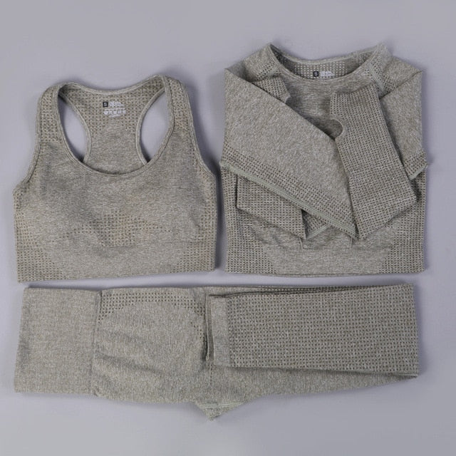 Women Seamless Yoga Set  Gym SportWear  Running  Outwork Clothing Fitness  Long  SLeeve Shirt High Waist Legging Sport Tracksuit - Virtual Blue Store