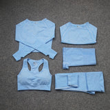 Women Seamless Yoga Set  Gym SportWear  Running  Outwork Clothing Fitness  Long  SLeeve Shirt High Waist Legging Sport Tracksuit - Virtual Blue Store