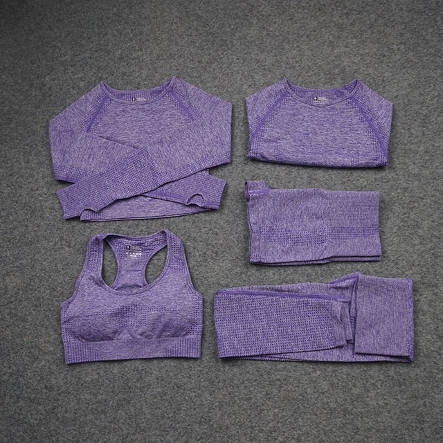 Women Seamless Yoga Set  Gym SportWear  Running  Outwork Clothing Fitness  Long  SLeeve Shirt High Waist Legging Sport Tracksuit - Virtual Blue Store