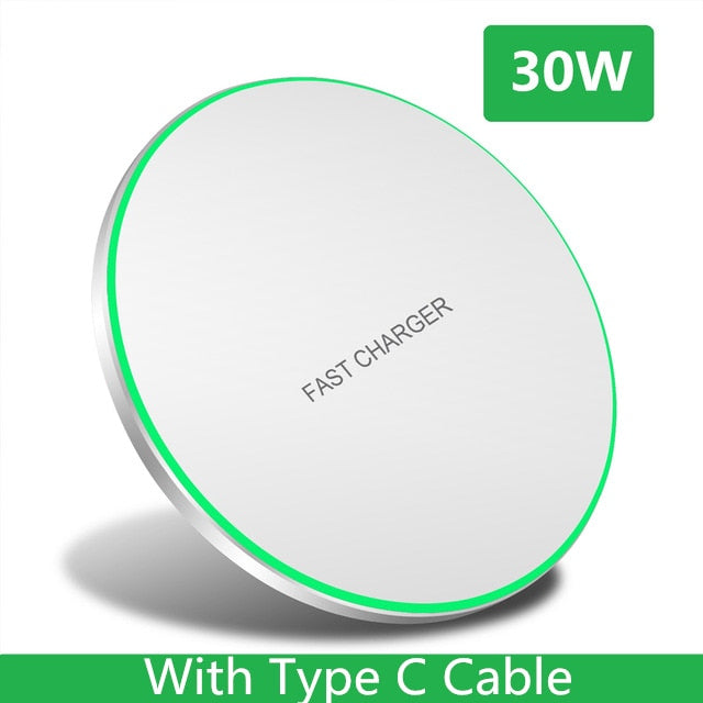 DCAE Quick Qi Wireless Charger For iPhone 12 11 Pro 8 X XR XS Max 30W Fast Charging for Samsung S20 S10 S9 Type C USB Charge Pad - Virtual Blue Store