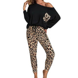 Leopard Homewear Suits Women Autumn Casual T Shirts Drawstring Sweatpants Lounge Wear Fashion Pajama Sets Elastic Sleepwear - Virtual Blue Store
