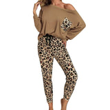 Leopard Homewear Suits Women Autumn Casual T Shirts Drawstring Sweatpants Lounge Wear Fashion Pajama Sets Elastic Sleepwear - Virtual Blue Store