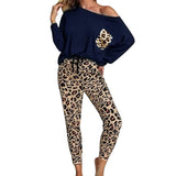 Leopard Homewear Suits Women Autumn Casual T Shirts Drawstring Sweatpants Lounge Wear Fashion Pajama Sets Elastic Sleepwear - Virtual Blue Store