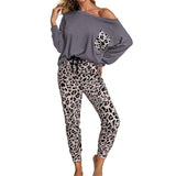 Leopard Homewear Suits Women Autumn Casual T Shirts Drawstring Sweatpants Lounge Wear Fashion Pajama Sets Elastic Sleepwear - Virtual Blue Store