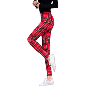 Women Leggings Grid Print Exercise Fitness Leggins Elasticity Plaid Push Up Legging Female Sexy Trousers Plus Size Pants - Virtual Blue Store