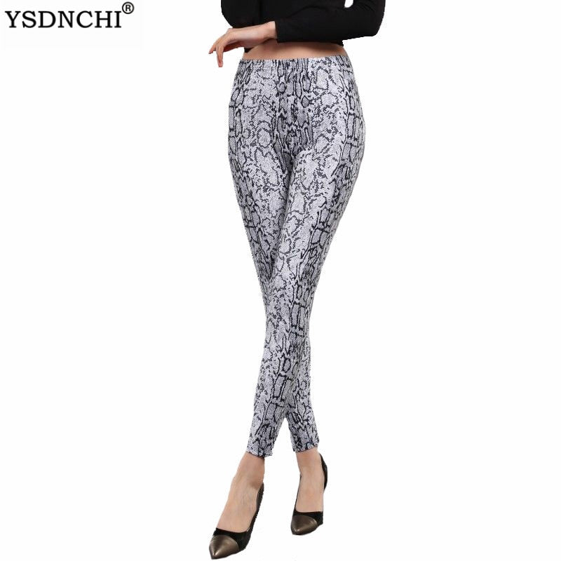 YSDNCHI High Waist Legging Breathable Slim Snake Printing Leggings Push Up Elastic Leggin Slim Ladies Trousers Stretch Legging - Virtual Blue Store