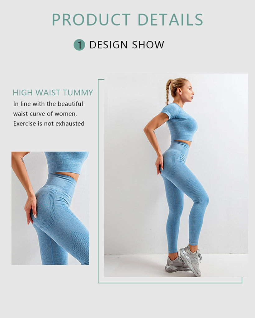 2/3/5PCS Seamless Women Yoga Set Workout Sportswear Gym Clothing Fitness Long Sleeve Crop Top High Waist Leggings Sports Suits - Virtual Blue Store