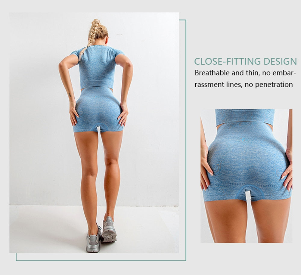 2/3/5PCS Seamless Women Yoga Set Workout Sportswear Gym Clothing Fitness Long Sleeve Crop Top High Waist Leggings Sports Suits - Virtual Blue Store