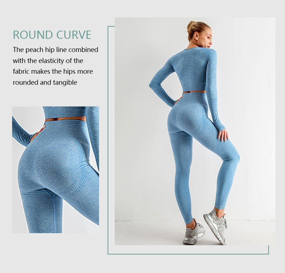 2/3/5PCS Seamless Women Yoga Set Workout Sportswear Gym Clothing Fitness Long Sleeve Crop Top High Waist Leggings Sports Suits - Virtual Blue Store
