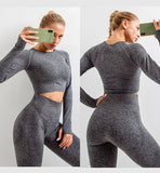 2/3/5PCS Seamless Women Yoga Set Workout Sportswear Gym Clothing Fitness Long Sleeve Crop Top High Waist Leggings Sports Suits - Virtual Blue Store