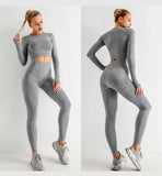 2/3/5PCS Seamless Women Yoga Set Workout Sportswear Gym Clothing Fitness Long Sleeve Crop Top High Waist Leggings Sports Suits - Virtual Blue Store