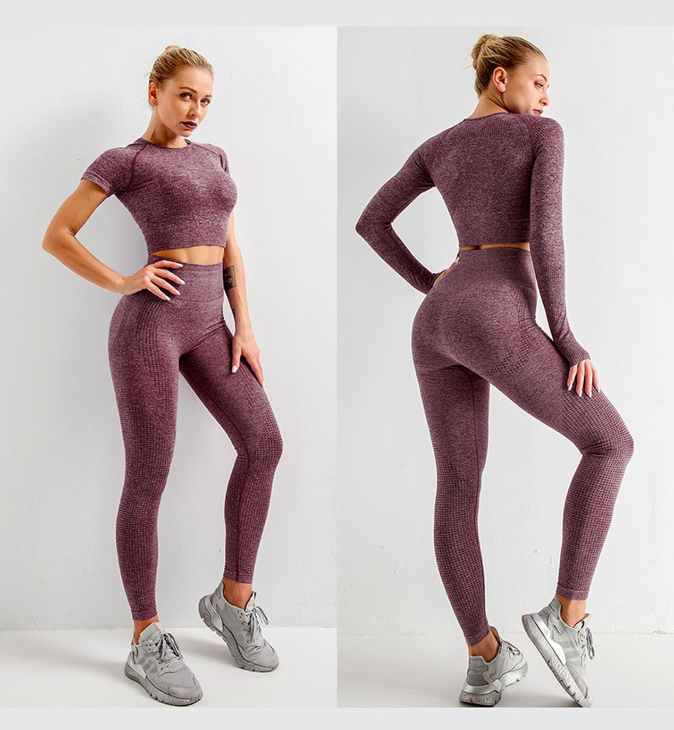 2/3/5PCS Seamless Women Yoga Set Workout Sportswear Gym Clothing Fitness Long Sleeve Crop Top High Waist Leggings Sports Suits - Virtual Blue Store