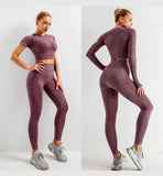 2/3/5PCS Seamless Women Yoga Set Workout Sportswear Gym Clothing Fitness Long Sleeve Crop Top High Waist Leggings Sports Suits - Virtual Blue Store