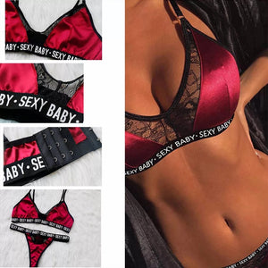 Hot Erotic Lingerie Sexy Baby Lace Hollow Red Pyjama Temptation Plus Size Push Up Underwear Women Set Bra And Panty Set Thong - Virtual Blue Store