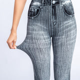 High Waist Faux Jean Leggings Slim Elastic Seamless Plus Size Skinny Pencil Pants Female Pocket Workout Running Leggings - Virtual Blue Store