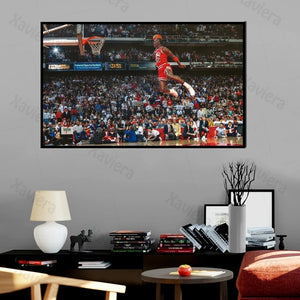 Michael Jordan Portrait Canvas Painting Basketball Star Classic Dunk Scene Art Poster Home Decor Bedroom Sports Print Picture - Virtual Blue Store