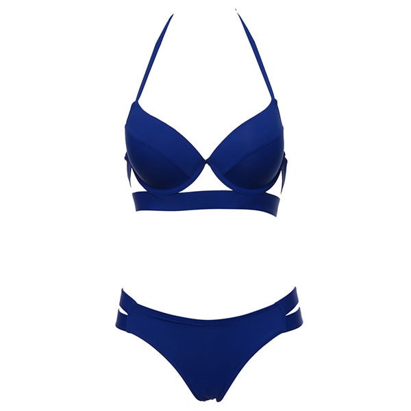 ZXHACSJ Women Plus Size Bandage Printing Padded Bra Bikini Split Body  Swimsuit Beachwear Blue L