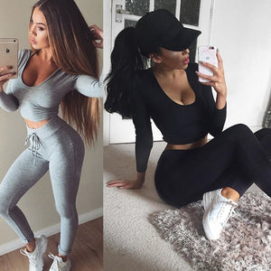 2 piece set women suit outfit two piece set crop top legging sweatpants set crop hoodie set female sweatshirt pants tracksuit - Virtual Blue Store