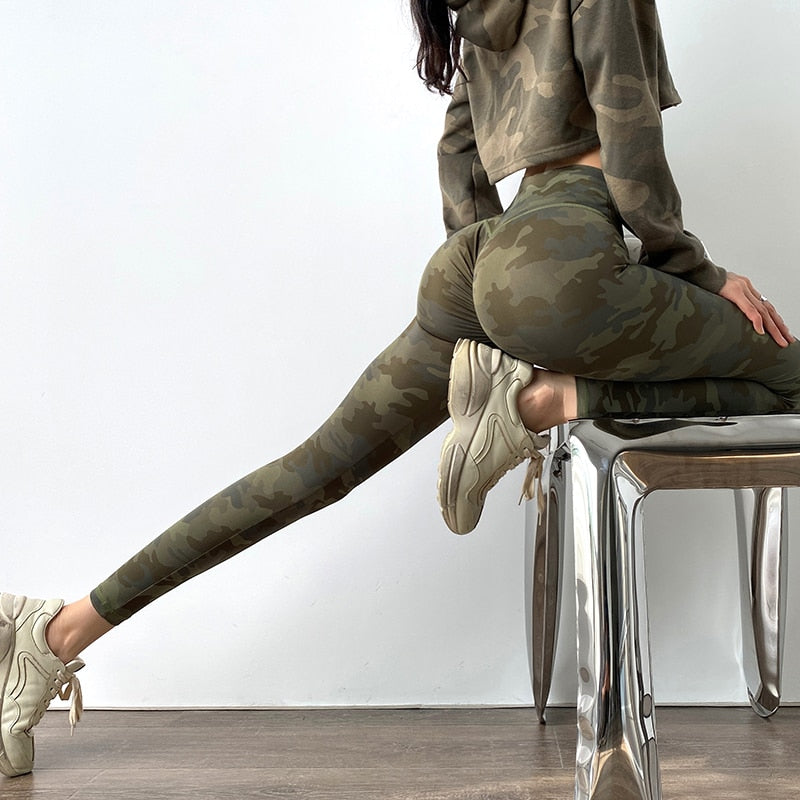 Camouflage Scrunch Butt Fitness Leggings Women Tummy Control High Waist Elastic Yoga Pants Gym Quick-Dry Squat Workout Tights - Virtual Blue Store