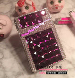 84mm Cigarette Handmade Sticky Rhinestones Metal Cigarettes Case Box With USB Chargeable Lighter